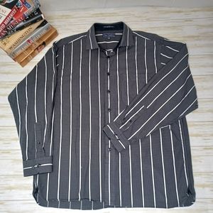 Paul Fredrick Dress Shirt Grey Blk Stripe Sz XL
